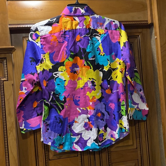 Lauren Ralph Lauren Black Label Mulitcolor Floral Blouse Size Small Petite - Picture 4 of 6